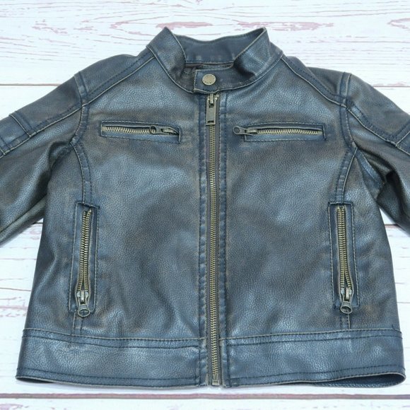 Black Rivet Faux Soft Leather Boys 2T Dress Jacket Front Zip Quilted Lining - Picture 2 of 8